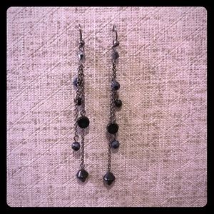 Layered Black Beaded Dangle Earrings